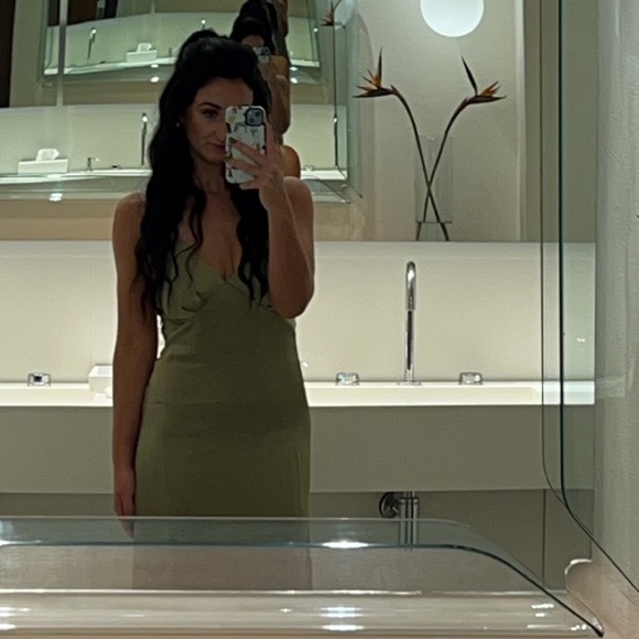 Pretty Lavish Satin Soft Olive Bridesmaid Dress US Size 6 - Picture 6 of 7